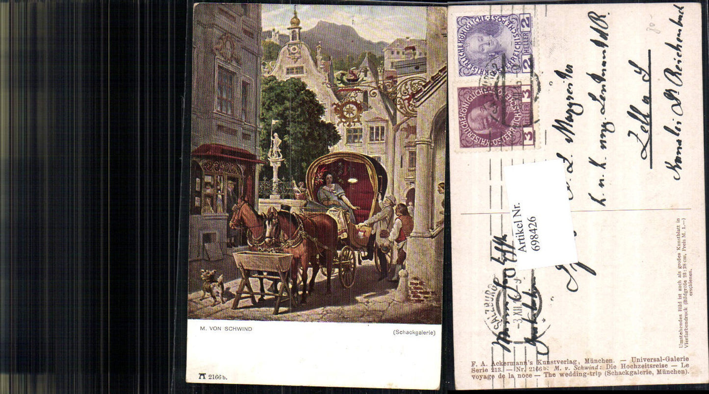 698426 Künstler AK Moritz von Schwind Hochzeitsreise Kutsche Pferde
