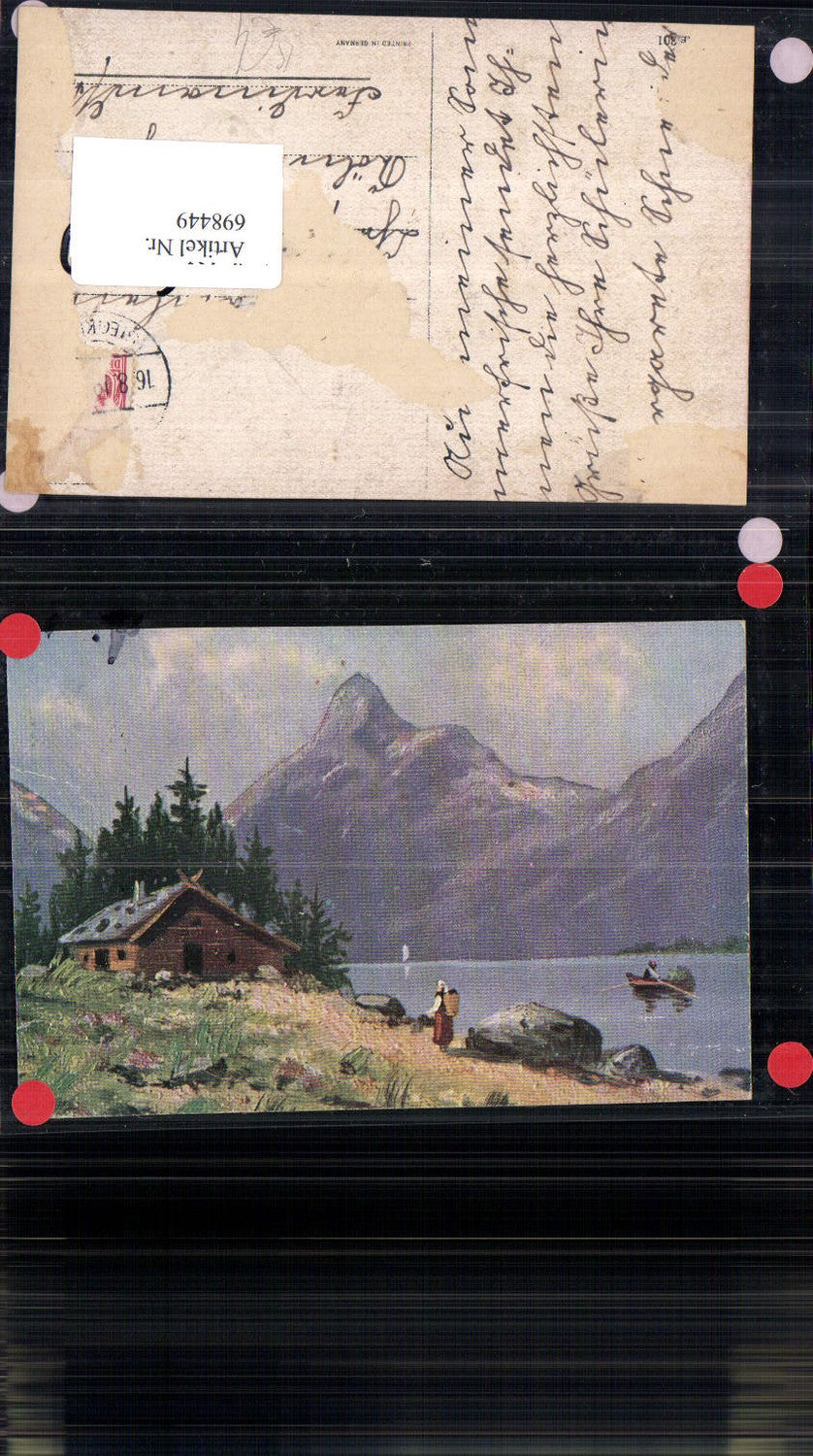 698449 Künstler AK See Berge Landschaft Boot gel Deutz Köln