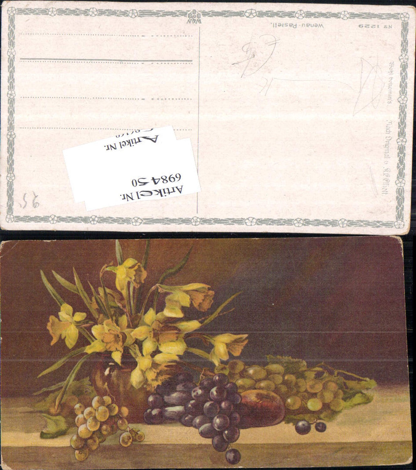 698450 Künstler AK Elliott Wenau Pastell Stillleben Weintrauben Trauben Blumen