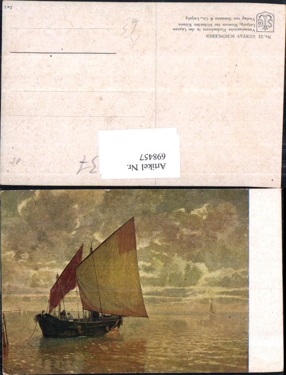 698457 Künstler AK Gustav Schönleber Venedig Venezianische Fischerboote Lagune Segelboot