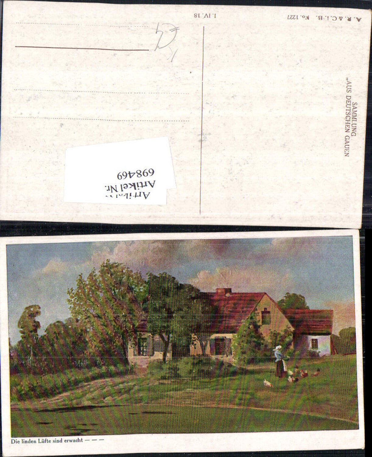 698469 Künstler AK Aus deutschen Gauen Bauernhof Hühner Hof Bauernhaus