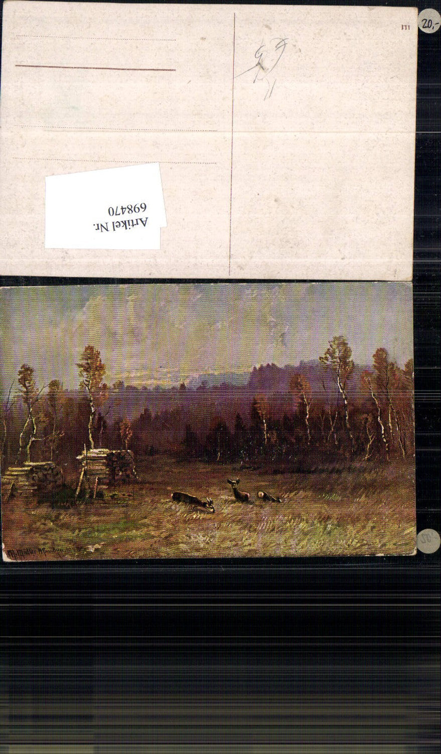 698470 Künstler AK Moritz Müller München Jagd Rehe Wild Wald