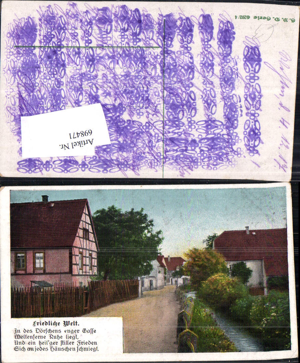 698471 Künstler AK Friedliche Welt Dorf Straße