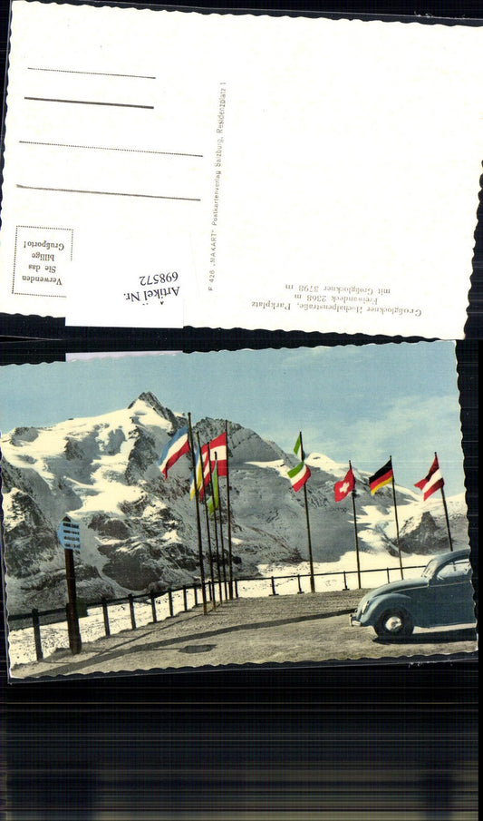 698572 Großglockner Hochalpenstraße VW Käfer Freiwandeck Parkplatz Fahnen