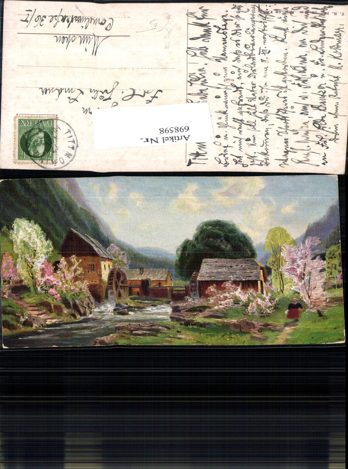698598 Künstler AK Wassermühle Mühle Landschaft Bach