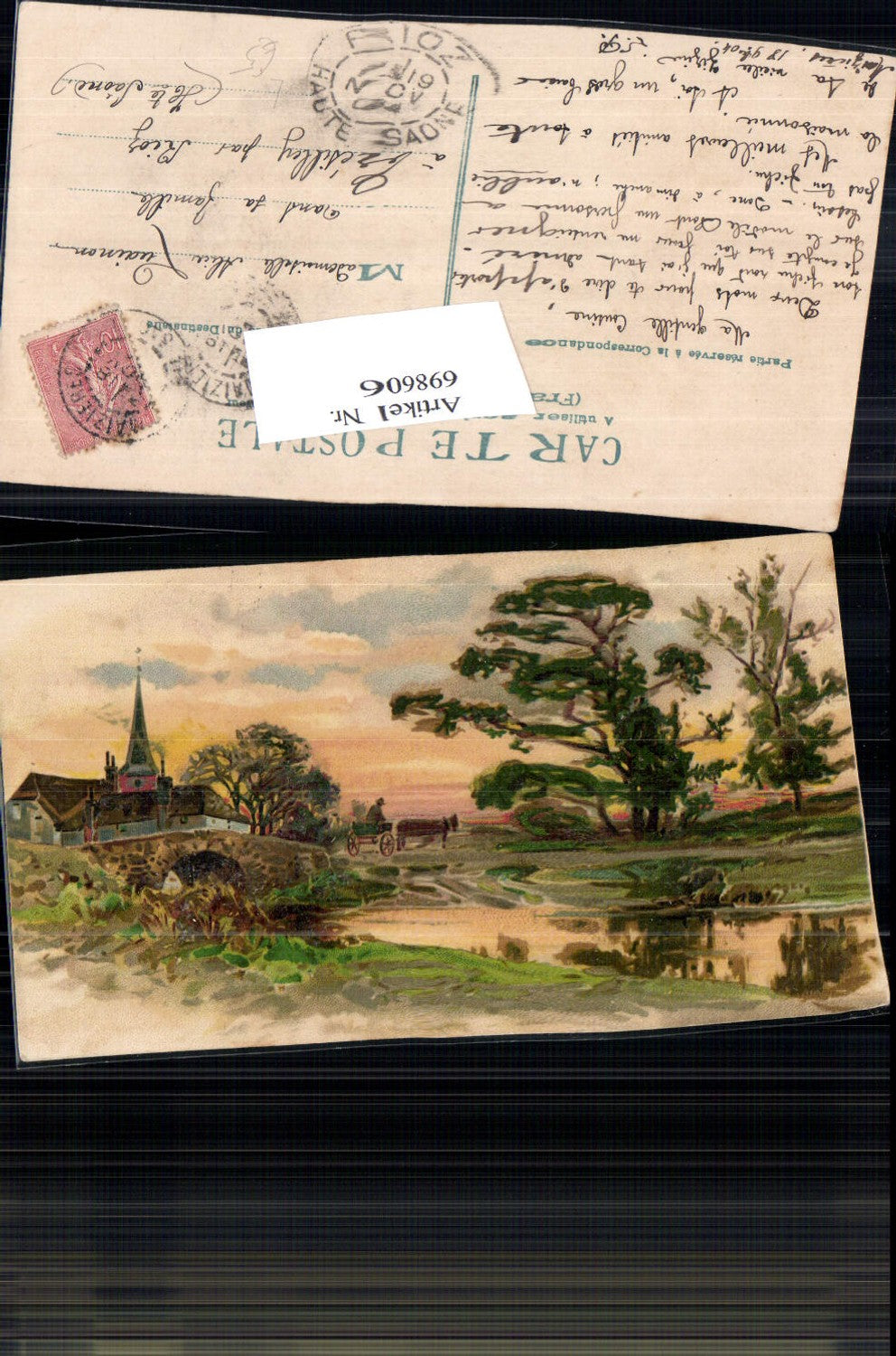 698606 Artist AK Lithograph Bach Bridge Church