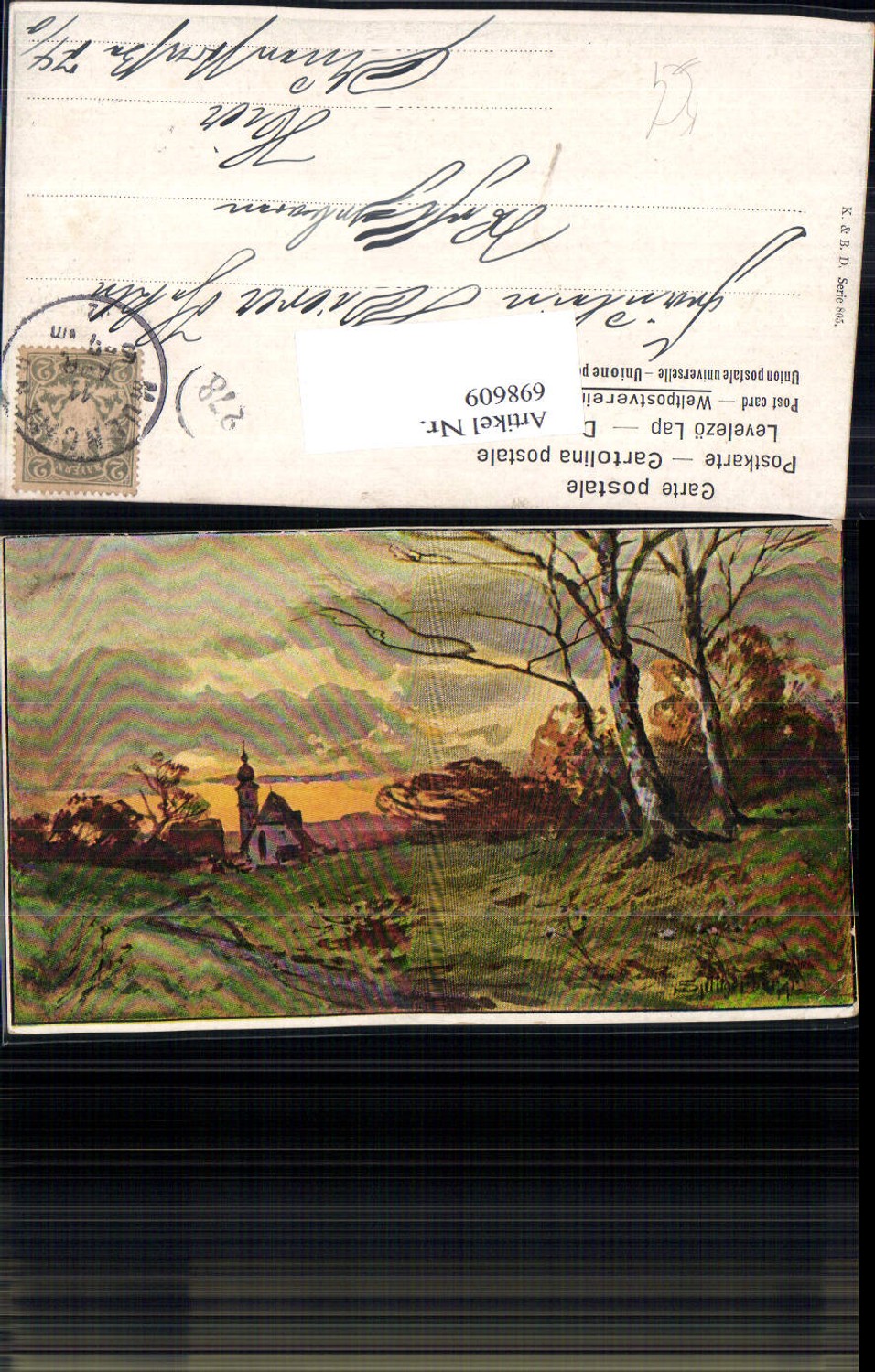698609 Künstler AK Splitgerber Landschaft Bäume Kirche