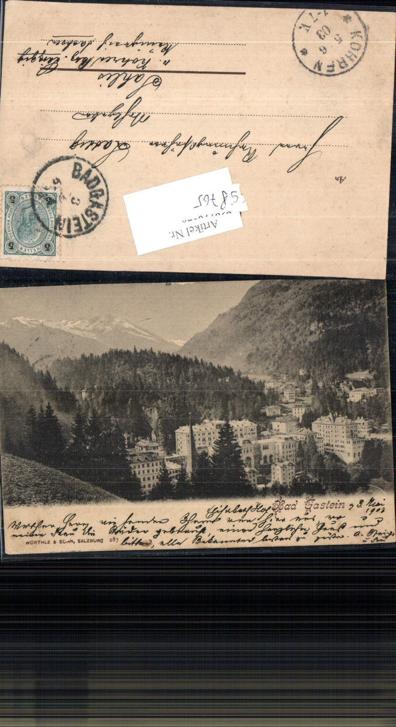 698765 Bad Gastein Badgastein 1903 pub Würthle 287 gel Sahlis Kohren Leipzig Frohburg