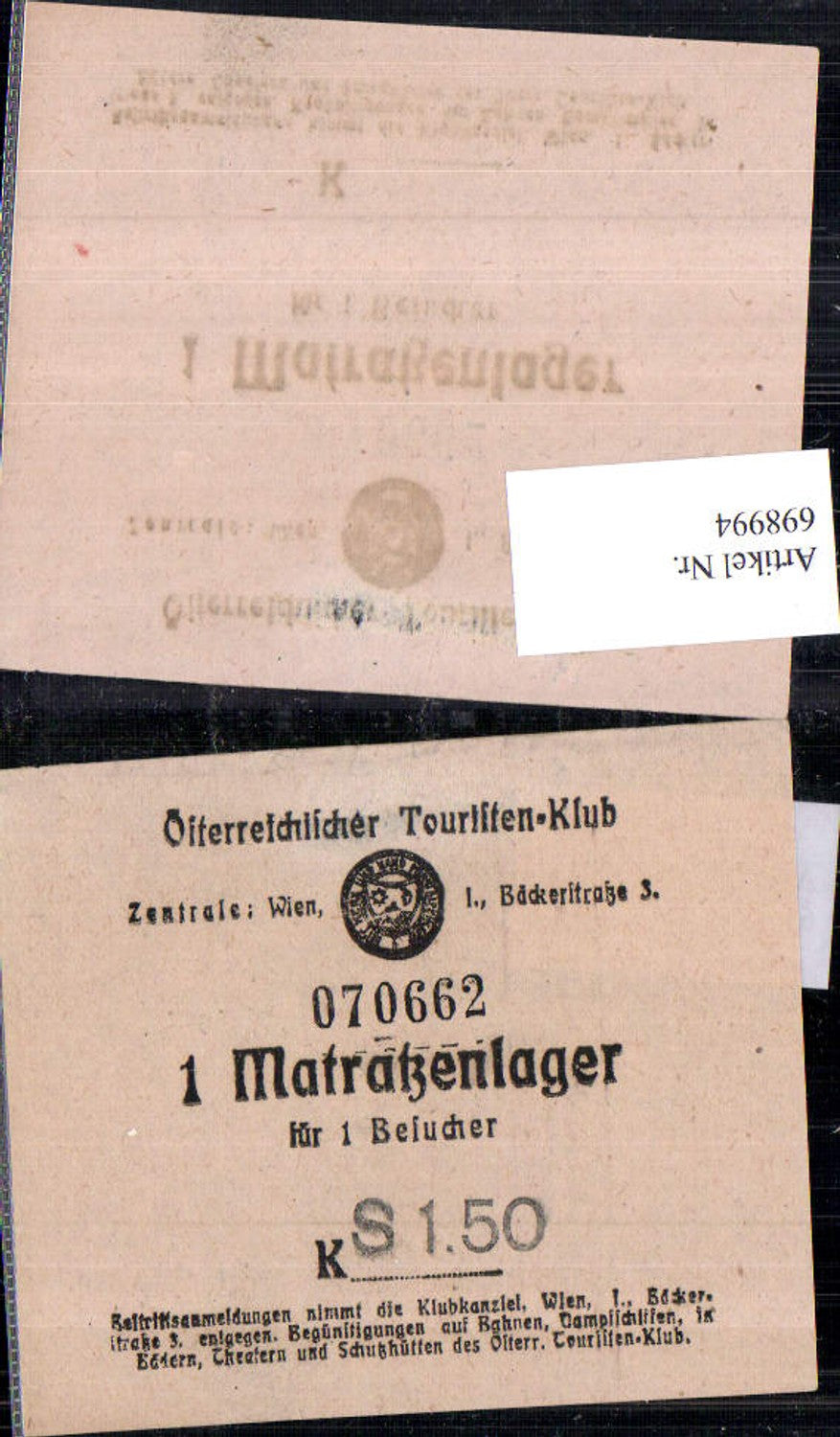 698994 Österreichischer Touristen Klub Matratzenlager Karte