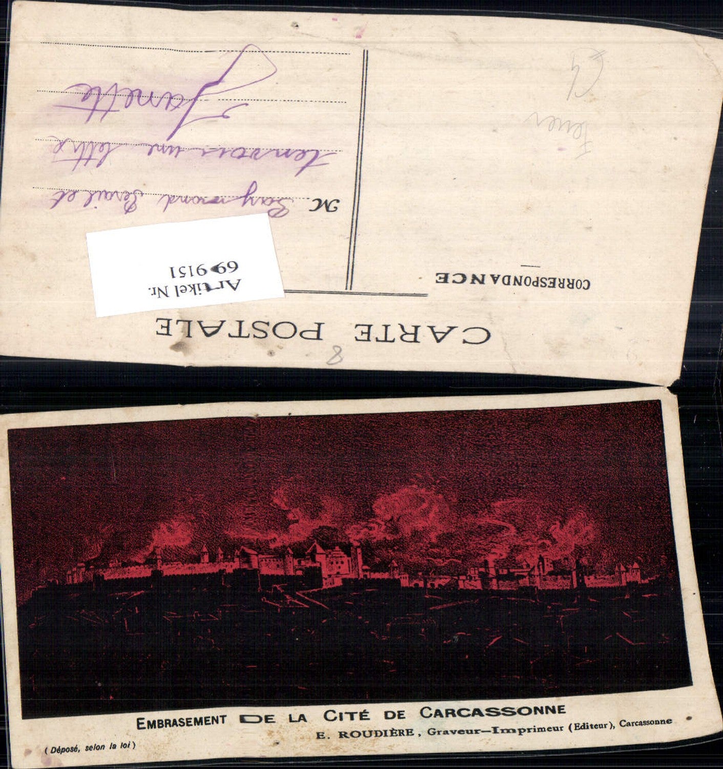 699151 Künstler AK WW1 Carcassonne E. Roudiere Feuer Schlacht