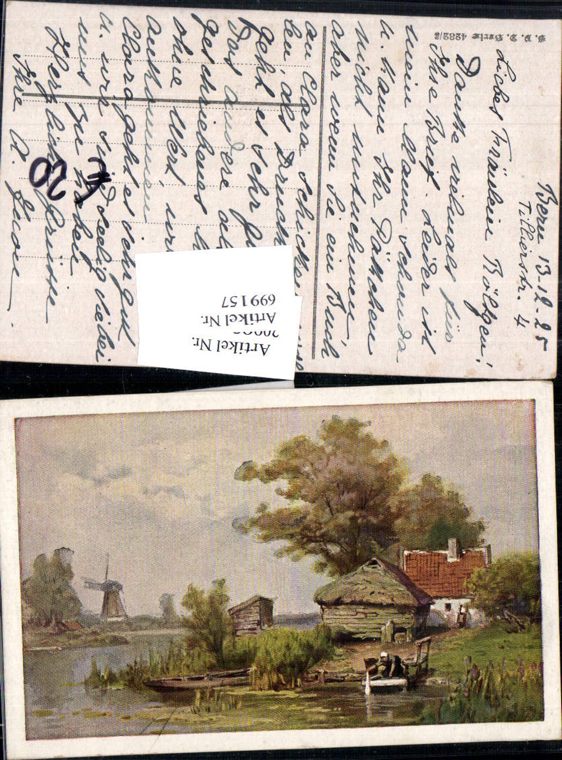 699157 Künstler AK Niederlande Bach haus Windmühle