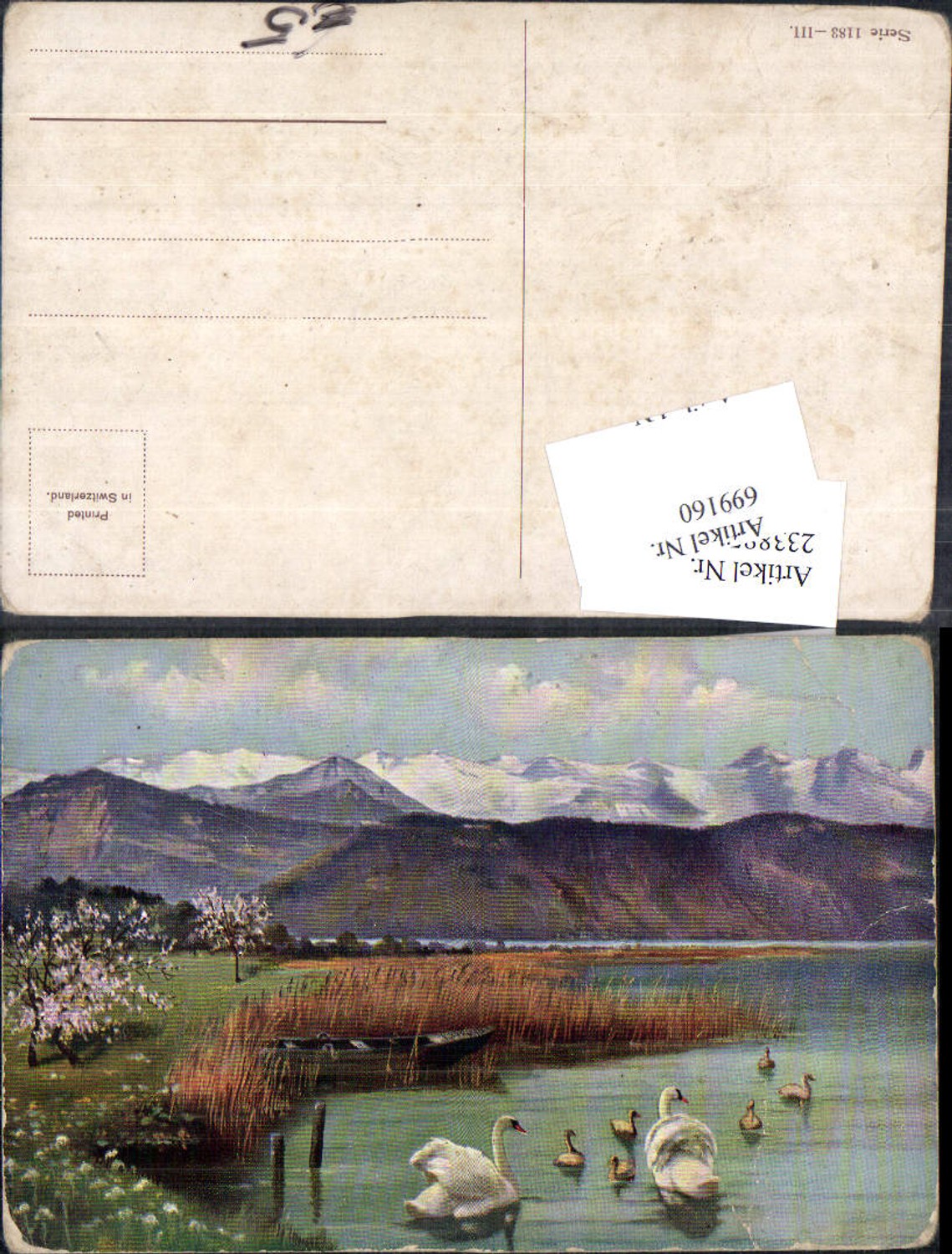 699160 Künstler AK Schwan Schwäne am See Berge