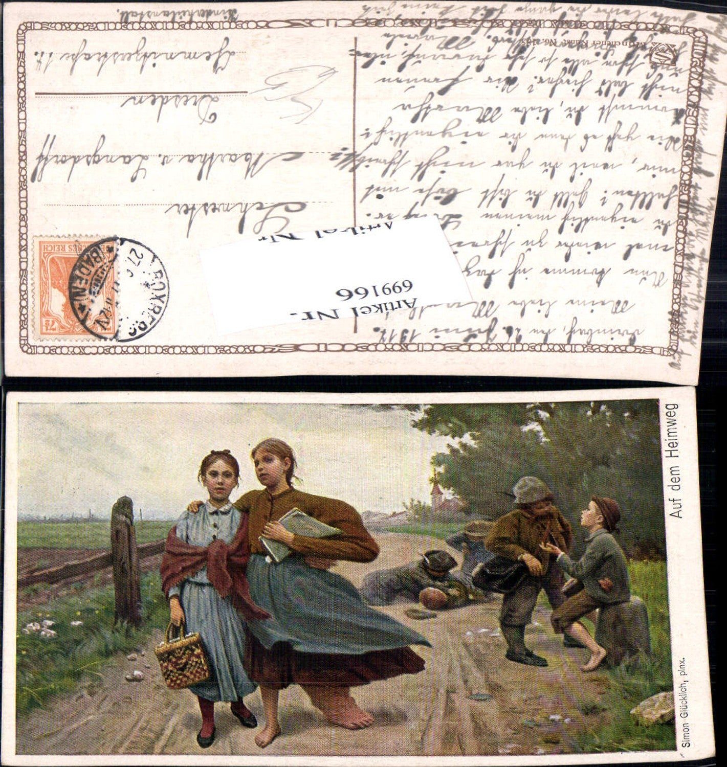 699166 Künstler AK Simon Glücklich Kinder auf dem Heimweg pub Münchener Kunst 185