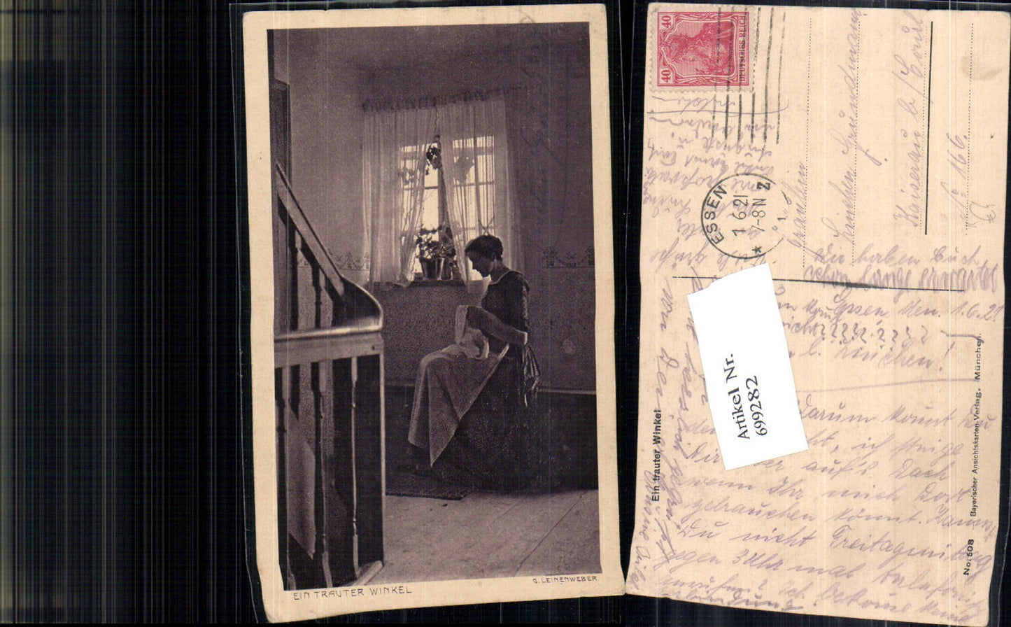 699282 Artist AK G. Leinenweber Woman knitting knitting gel Kaiserau Kamen Courl Kurl