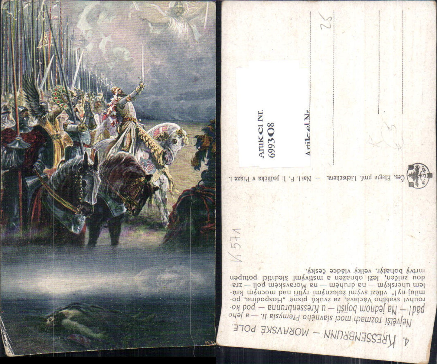 699308 Künstler AK Kressenbrunn Moravske Pole Krieger Tschechien Tod Pferde