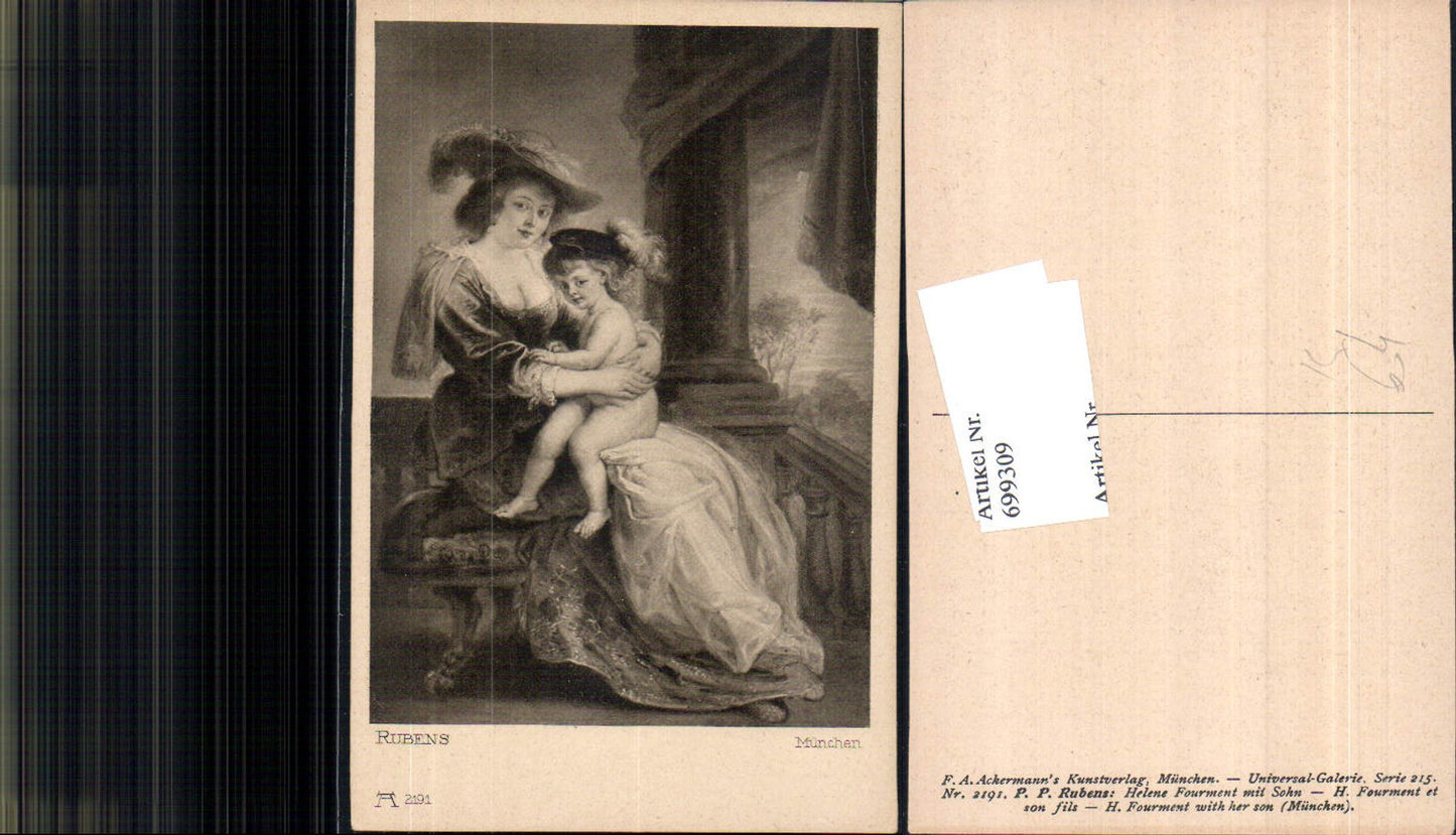 699309 Künstler AK P. Rubens Mutter m. Kind Hut Mode pub Ackermann 2191