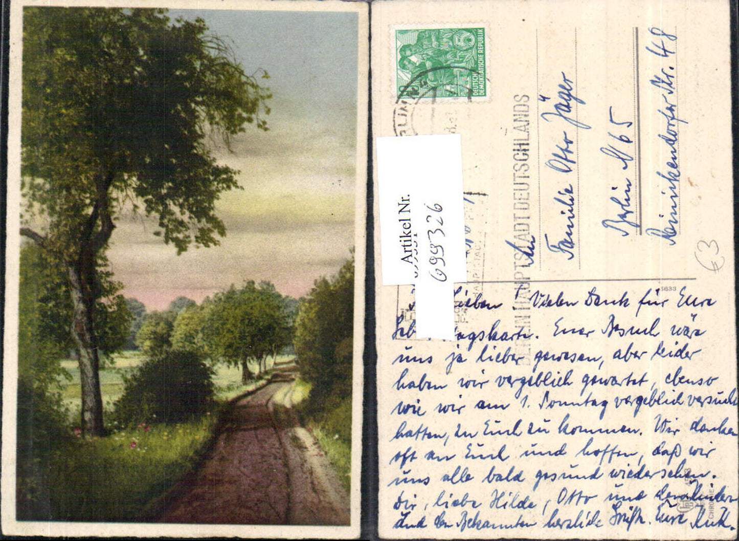 699326 Artist AK Path Tree Landscape Stp. Berlin
