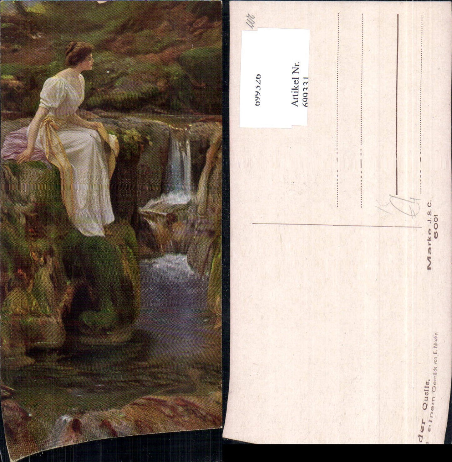 699331 Künstler AK E. Niczky An der Quelle Frau am Bach
