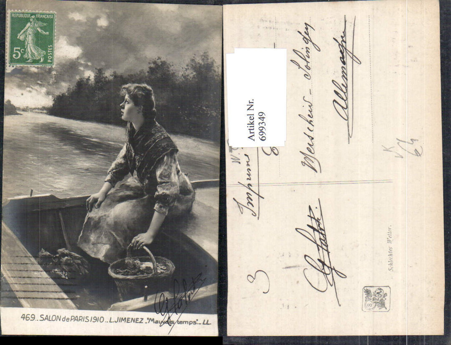 699349 Künstler AK L. Jimenez Salon de paris 1910 Frau Boot