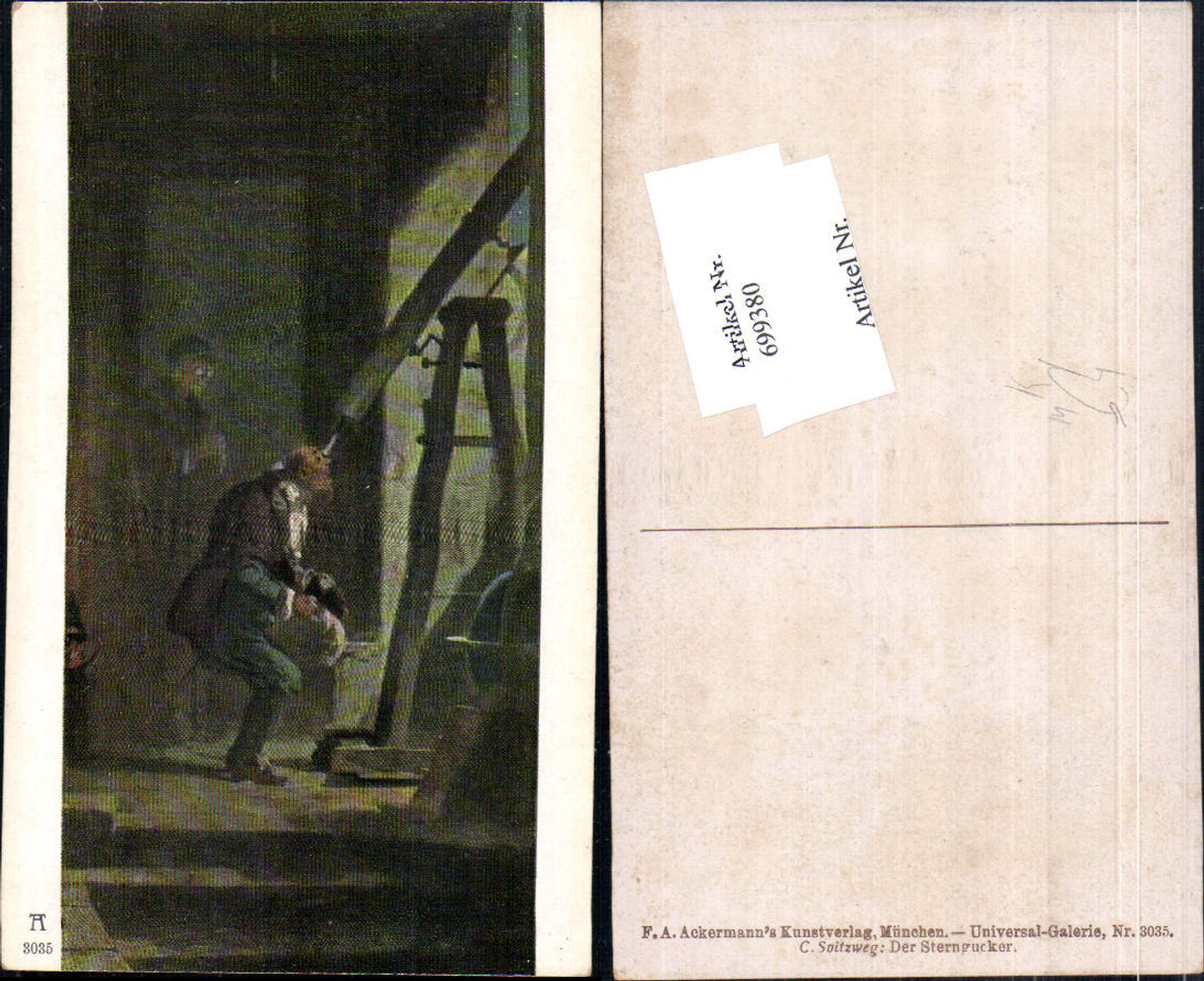 699380 Künstler AK Carl Spitzweg Sterngucker Teleskop Fernrohr pub Ackermann 3035