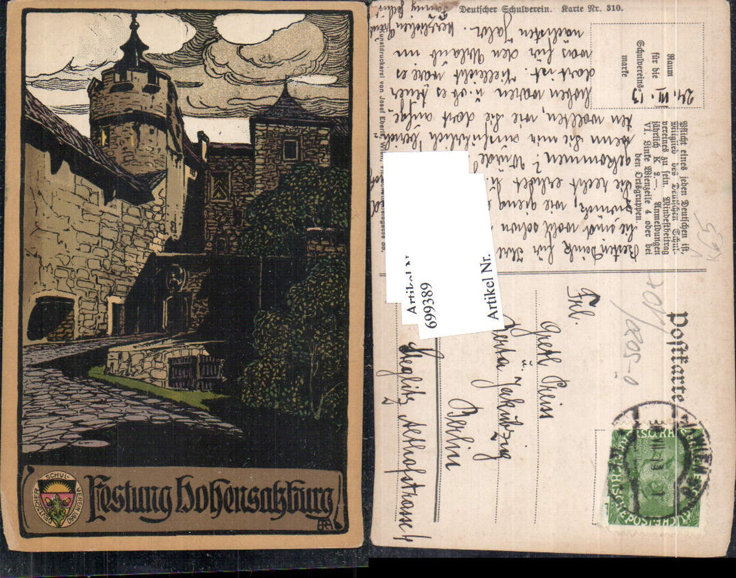699389 Künstler AK Deutscher Schulverein 310 Hohensalzburg Salzburg
