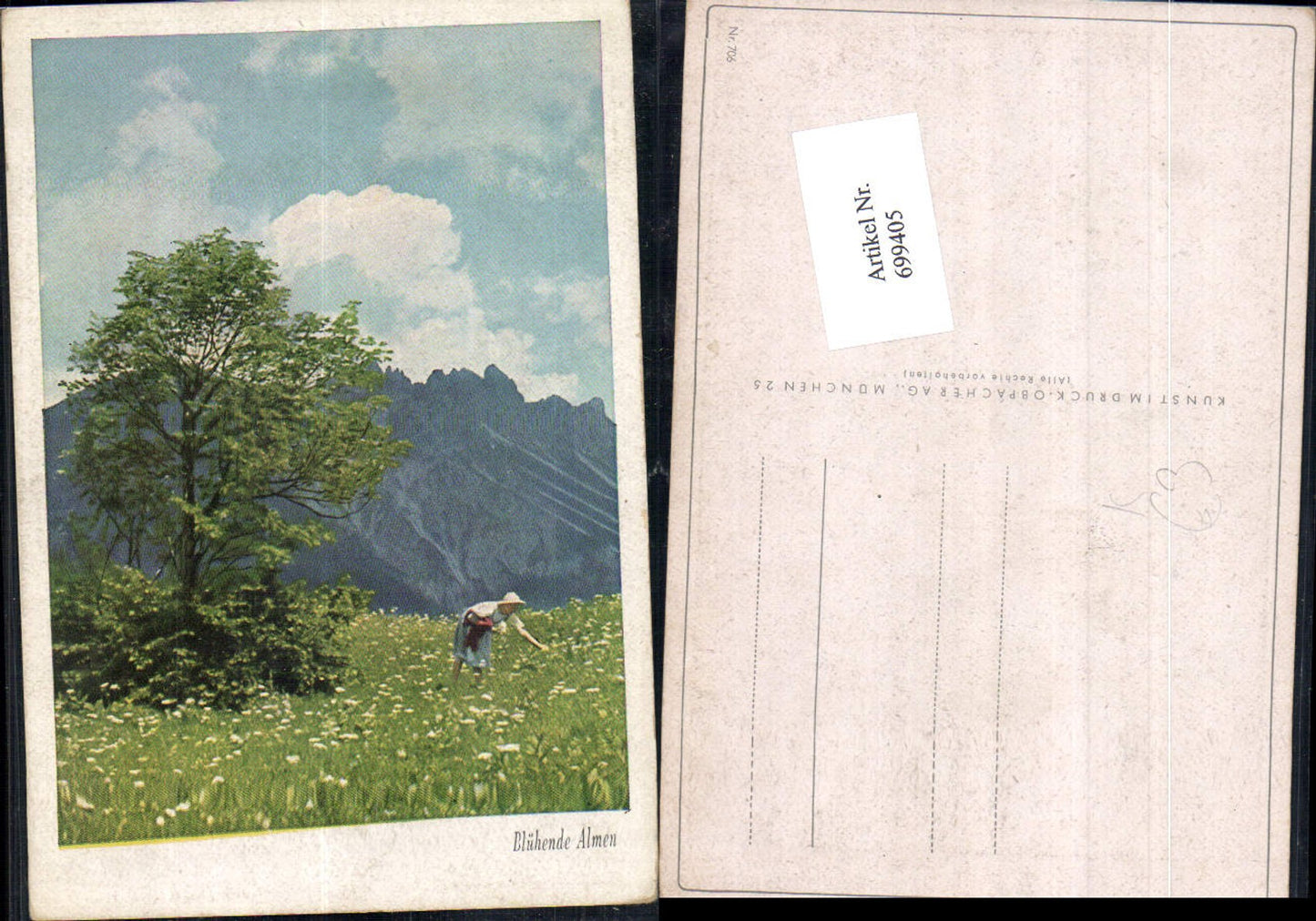 699405 Künstler AK Kunst im Druck Obpacher AG Alm Wiese Frau