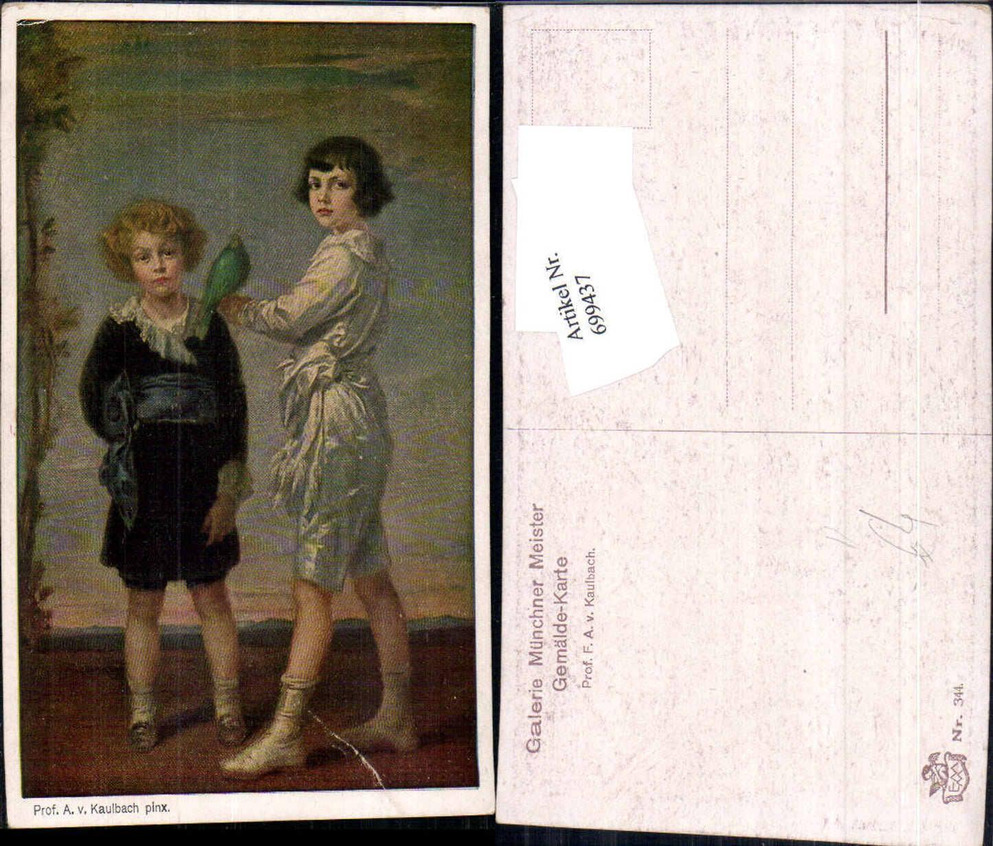 699437 Künstler AK Prof. A. v. Kaulbach Jungen Vogel Münchner Meister 344