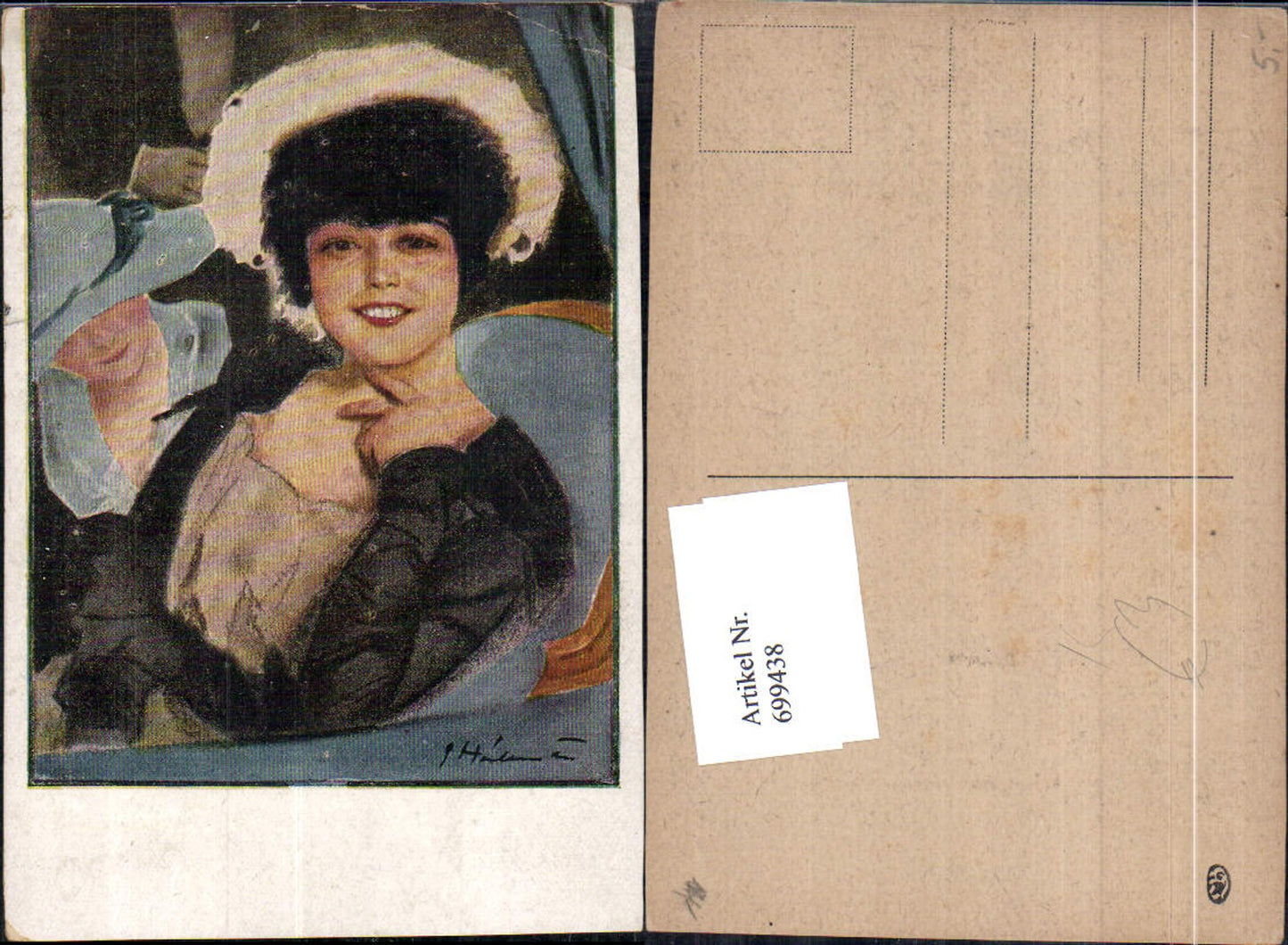 699438 Künstler AK Mode Jugendstil Art Deco Hut Hutmode Frauen