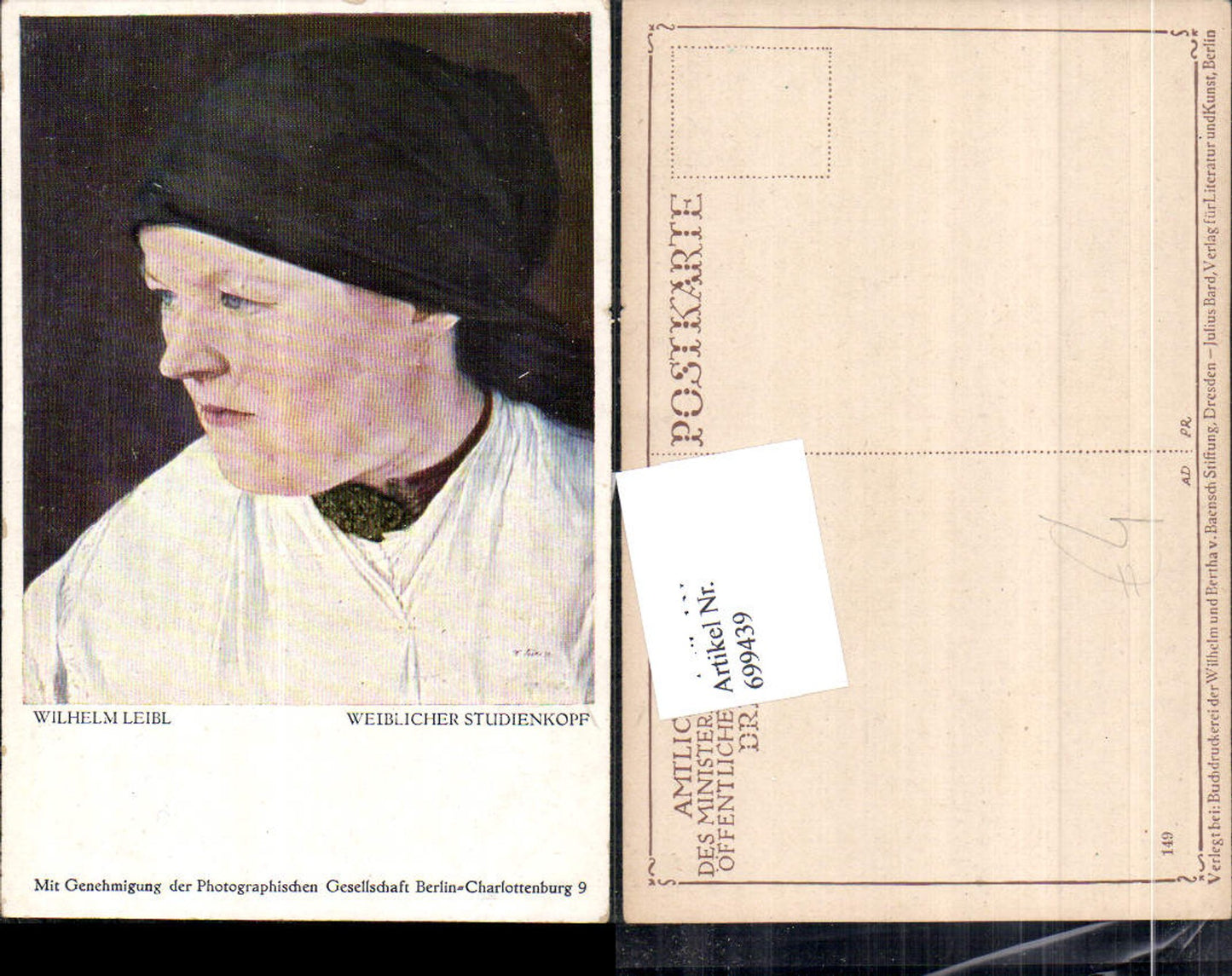 699439 Künstler AK Wilhelm Leibl Weiblicher Studienkopf