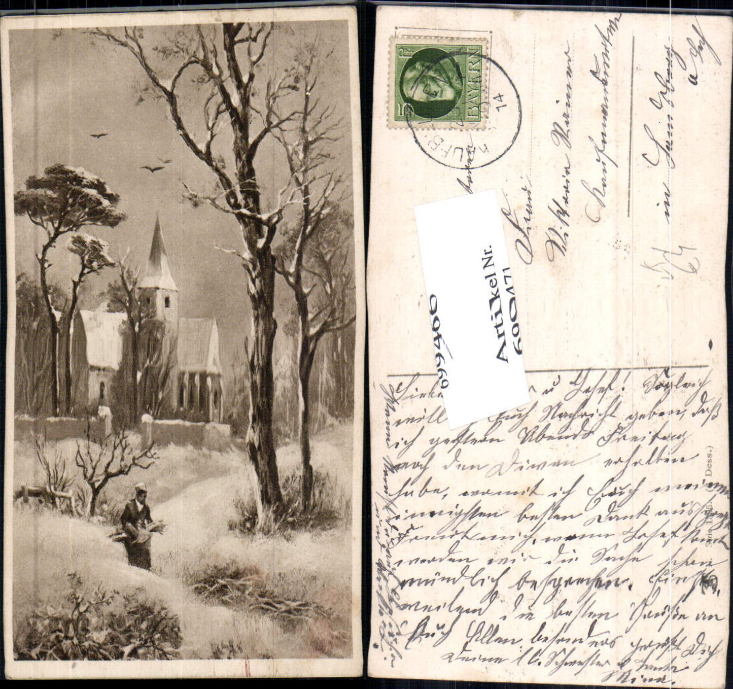 699471 Künstler AK landschaft Holzsammeln Kirche Dorf pub Theo Stroefer 1395