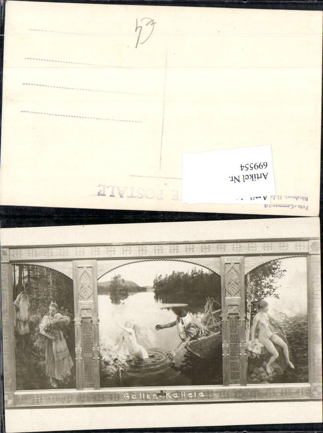 699554 Künstler AK Gallen Kallela Akt Erotik Baden Boot Frau