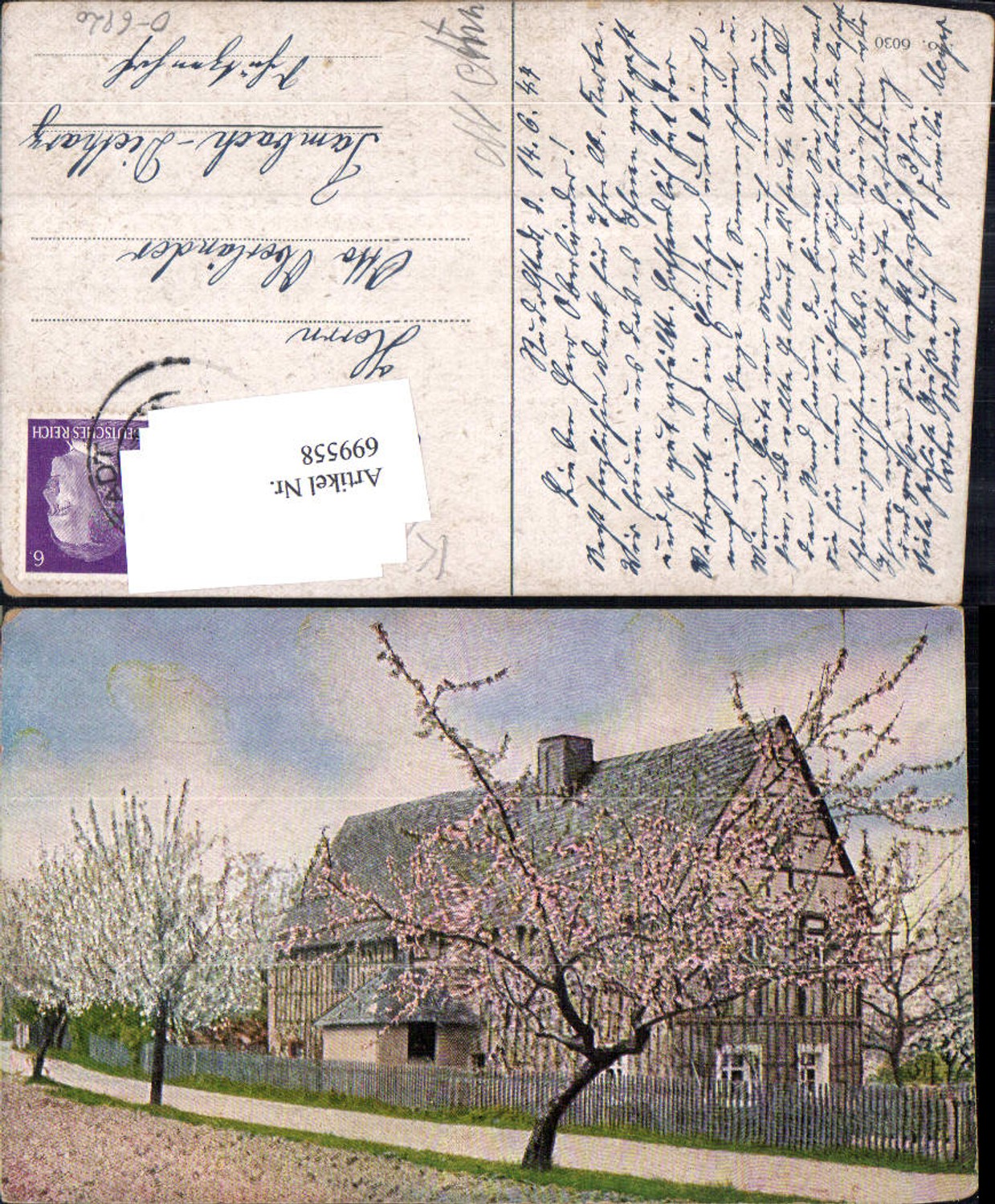 699558 Künstler AK Haus Blüten Weg Dorf Idylle gel Tambach Dietharz