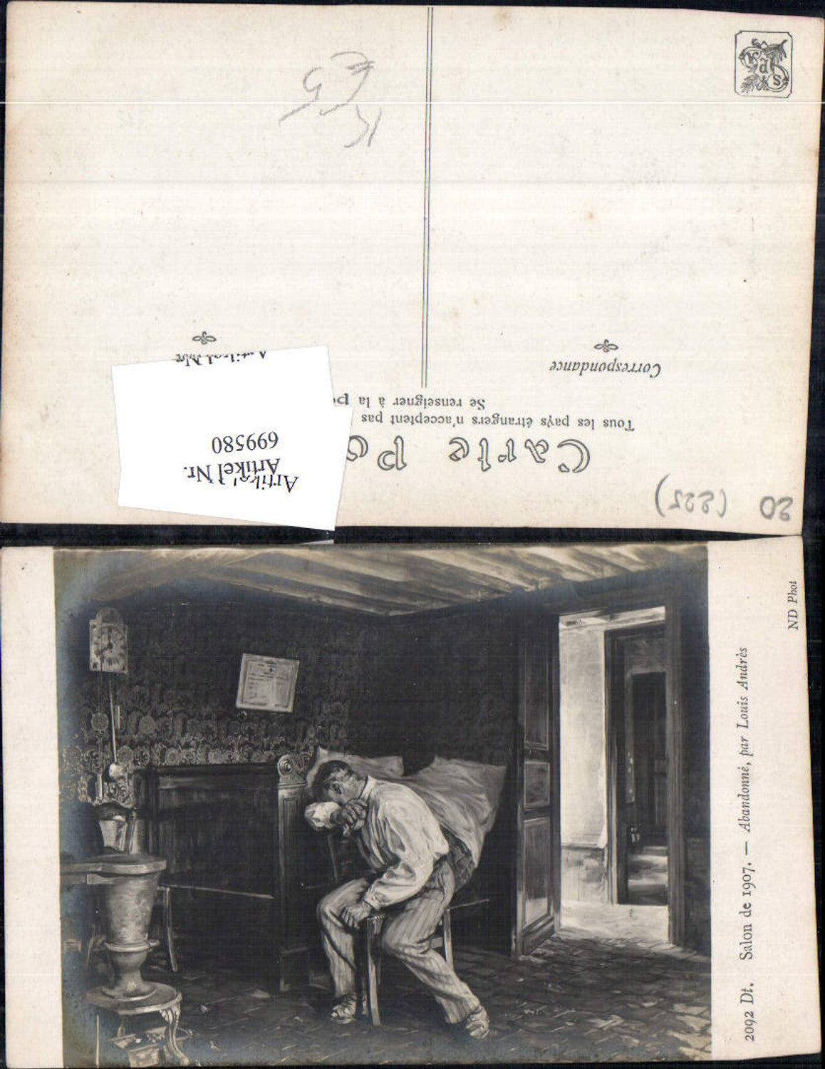 699580 Künstler AK Louis Andres Salon de 1907 Mann weint Trauer