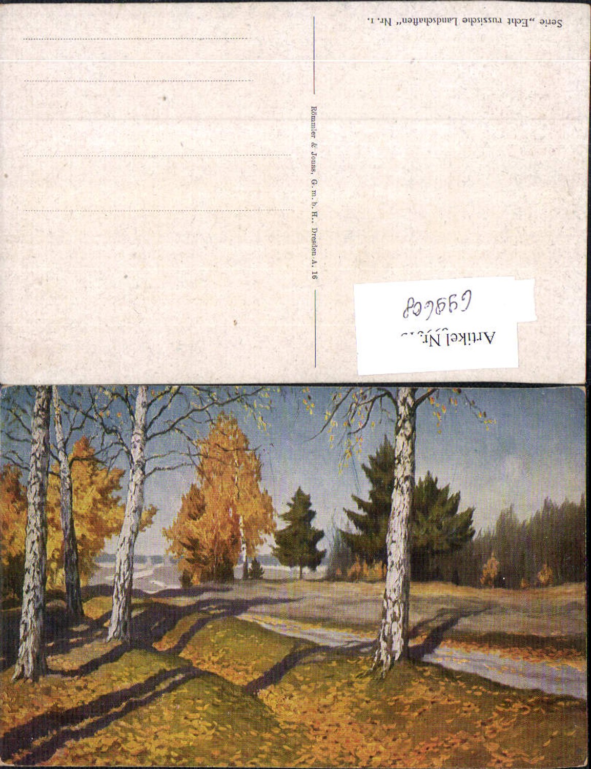 699608 Künstler AK Herbst Echt russiche Landschaften Russia Russland Birken pub Römmler & Jonas