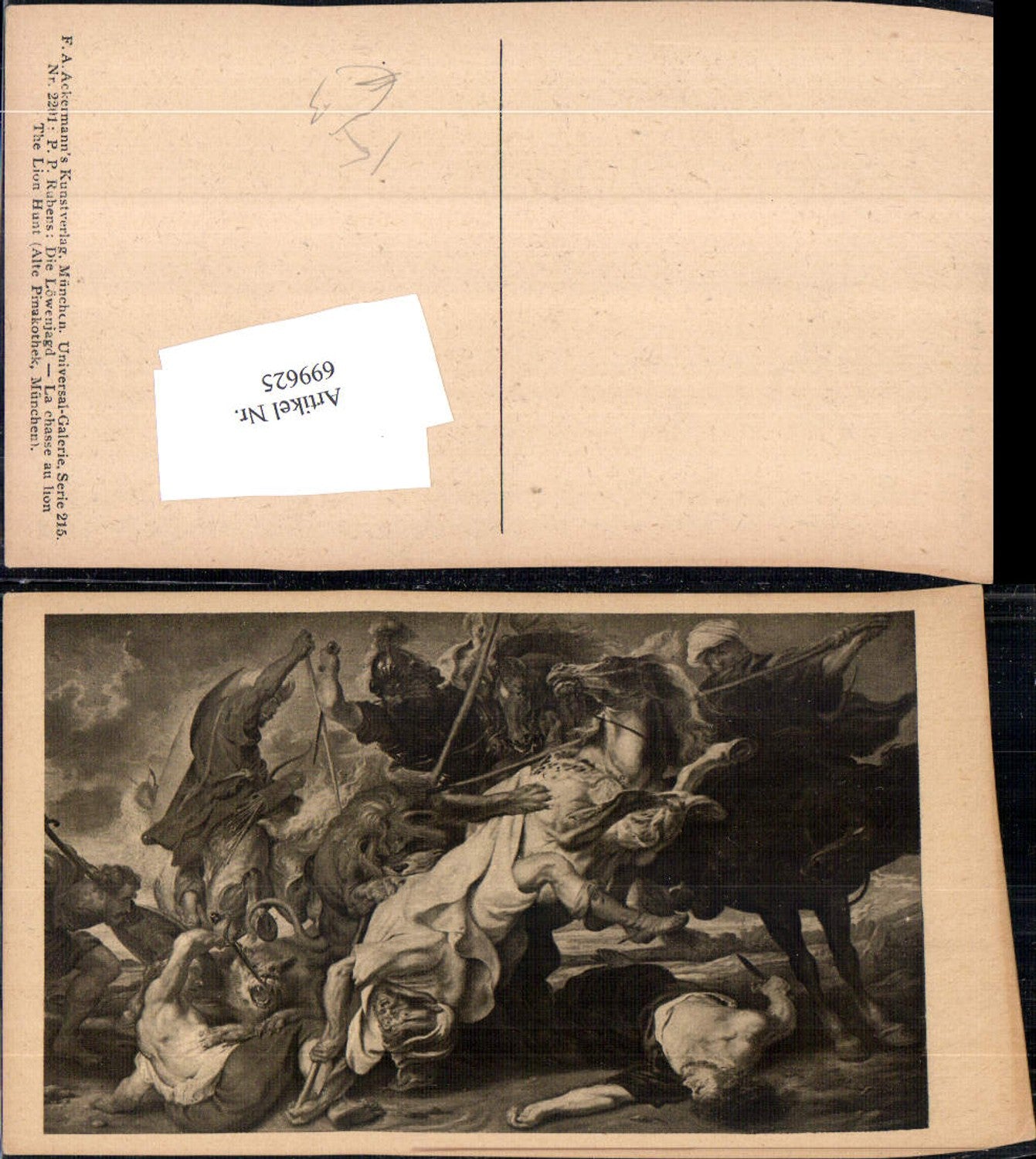 699625 Künstler AK P.P. Rubens Die Löwenjagd pub Ackermann 2201