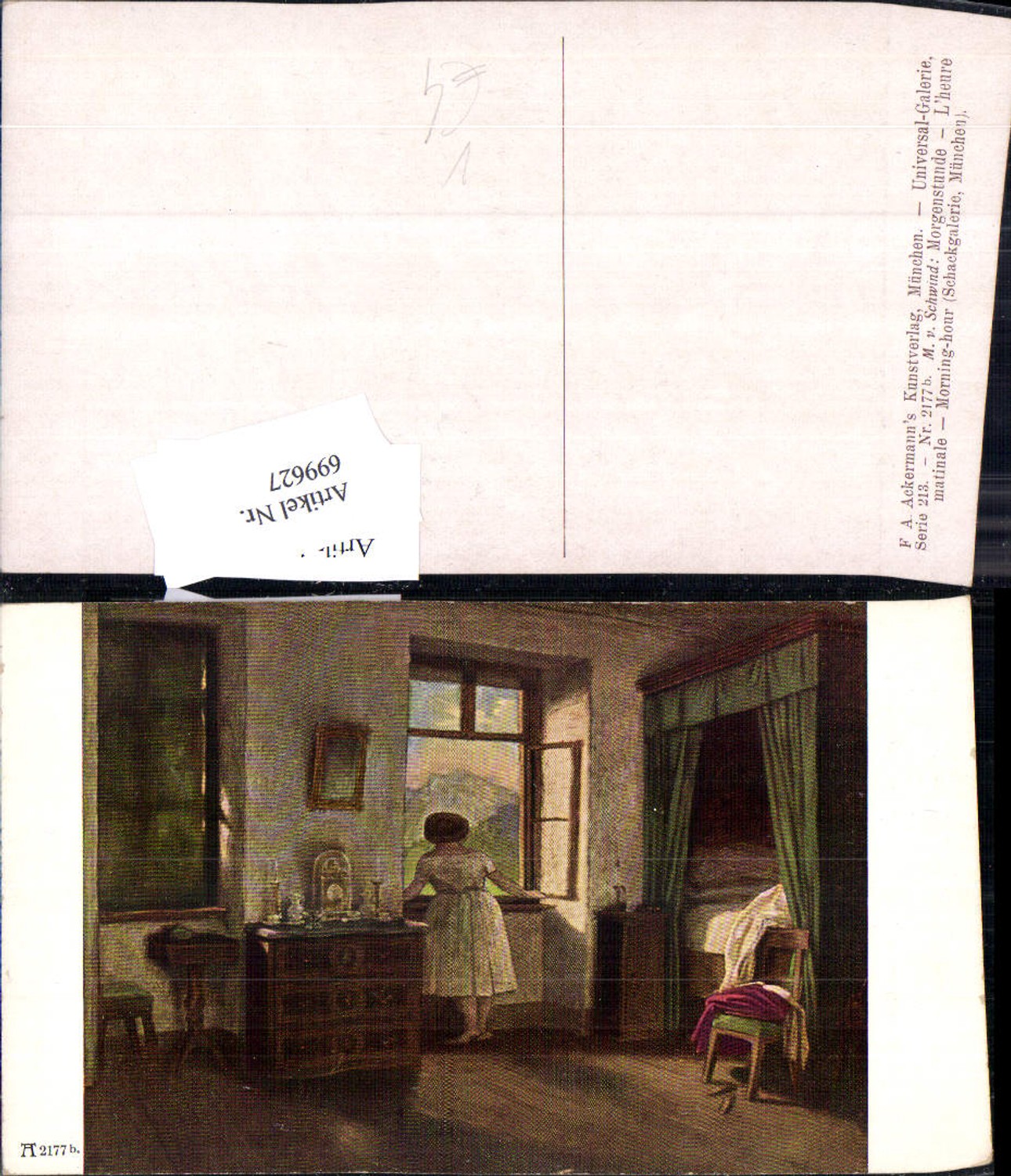 699627 Künstler AK Moritz von Schwind Morgenstunde Frau Interieur Kommode pub Ackermann 2177b