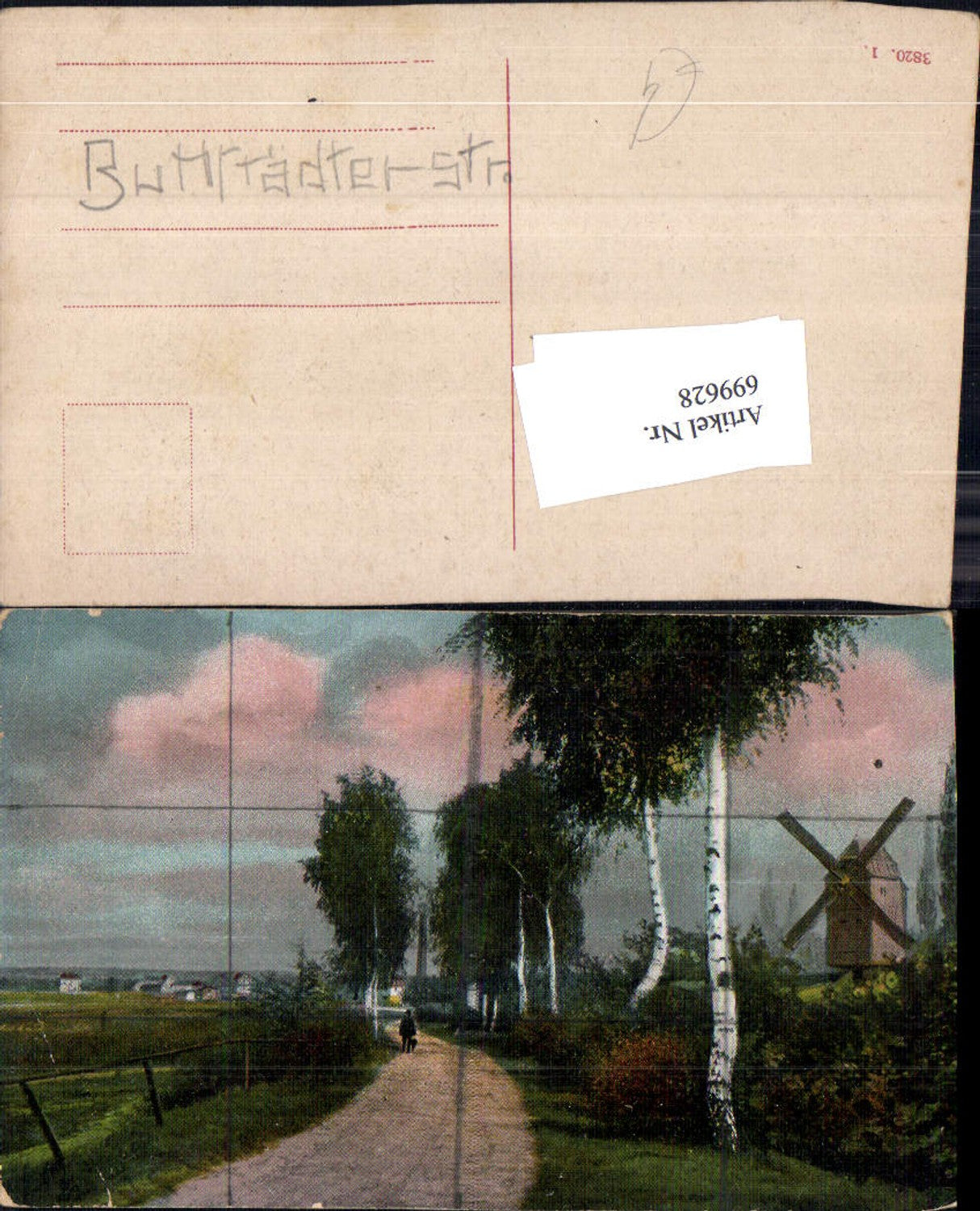 699628 Künstler AK Windmühle Birken Bäume Weg Landschaft