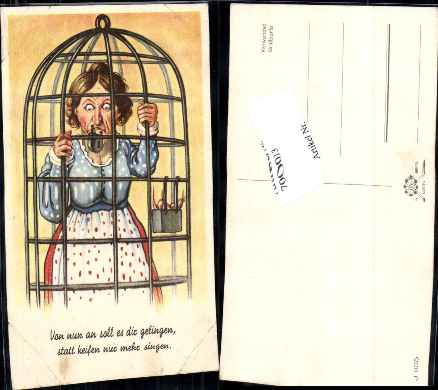 700013 Scherzkarte Humor Scherz Frauenfeindlich Frau im Käfig