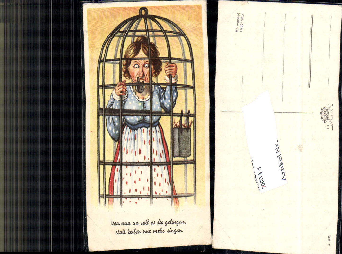 700014 Scherzkarte Humor Scherz Frauenfeindlich Frau im Käfig