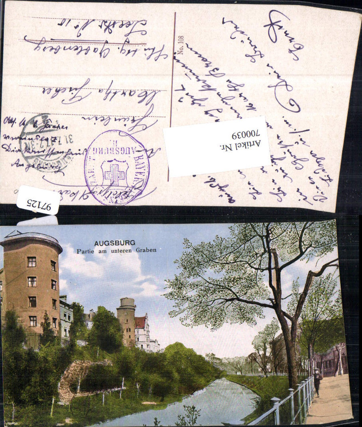 700039 Augsburg Partie am Unteren Graben 1917 Feldpost Stuttgart Gablenberg