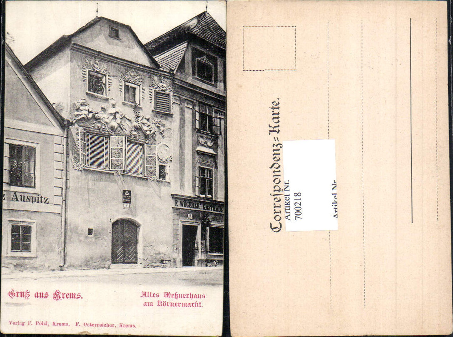 700218 Krems an der Donau Old Messner House at Körnermarkt 1900