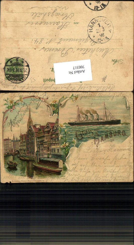 700317 Lithographie Hamburg Schnelldampfer Catharinenfleth