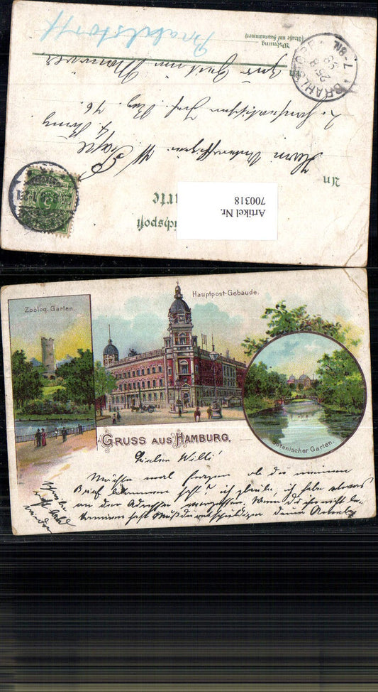 Lithographie Hamburg Zoolog. Garten Hauptpost Post gel Brahlstorf zur Zeit im Manöver