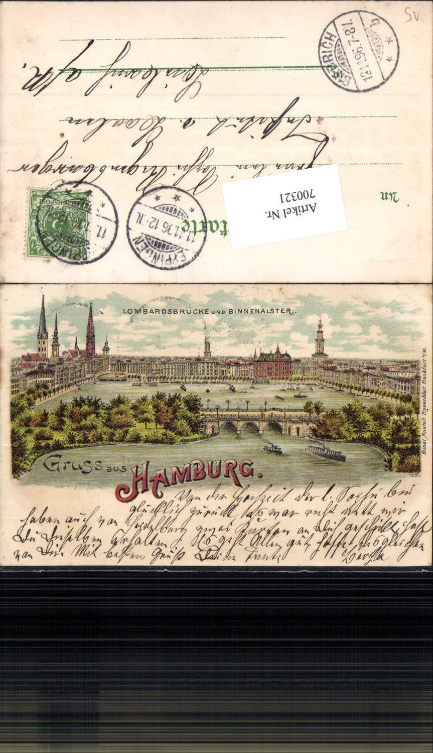 700321 Lithographie Hamburg Lombardsbrücke Binnenalster Stp Eppingen Biebrich