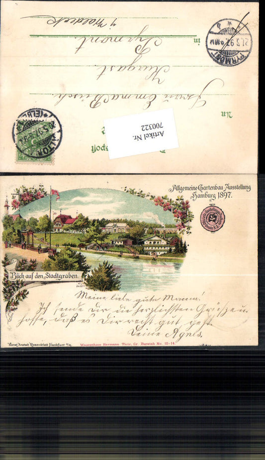 700322 Lithographie Hamburg Allgemeine Gartenbau Ausstellung 1897 pub Rosenblatt