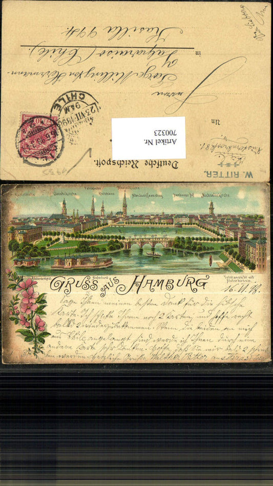 700323 Lithographie Hamburg Alsterbassin Alsterlust 1898 Valparaiso Chile