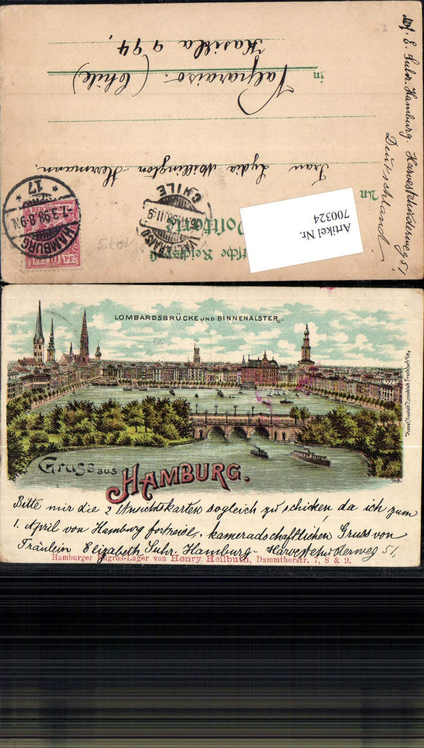 700324 Lithographie Hamburg Lombardsbrücke Binnenalster Valparaiso Chile pub Rosenblatt