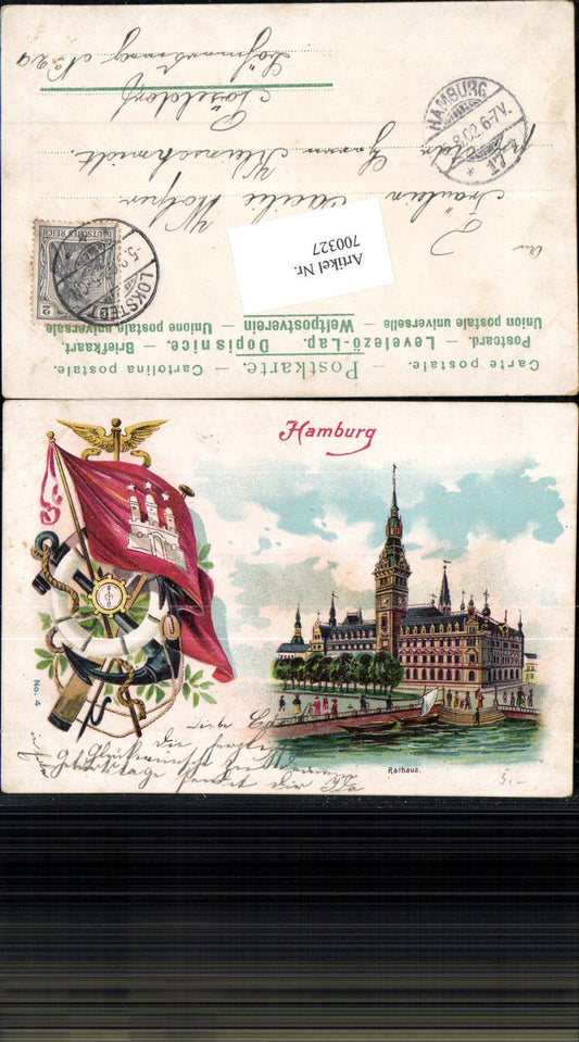 700327 Lithographie Hamburg Fahne Rathaus Stp. Lokstedt gel Pöseldorf