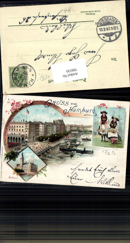 700330 Lithographie Hamburg Rathaus Trachten Hafen 1897 pub Miesler 201