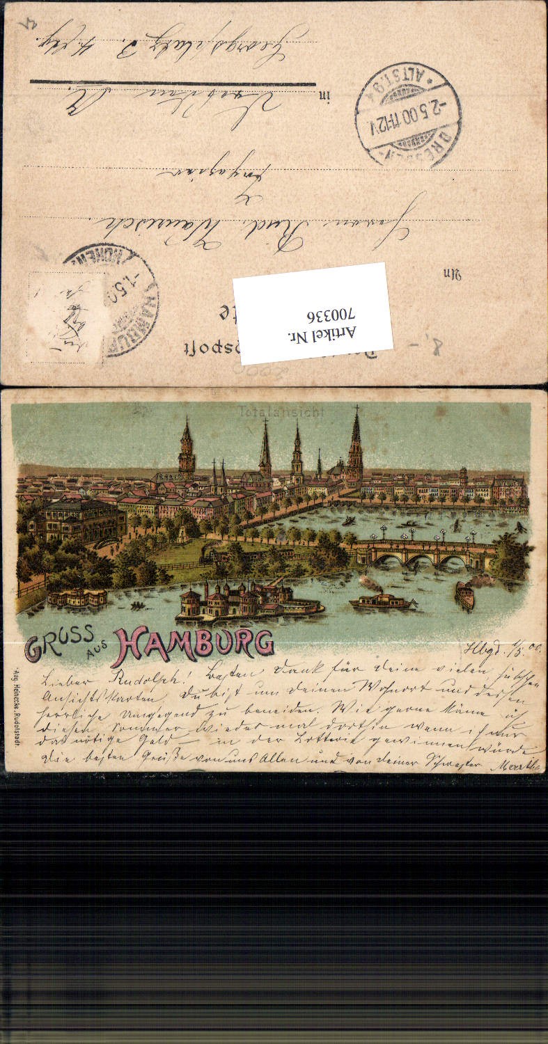 700336 Lithographie Hamburg Hafen 1900